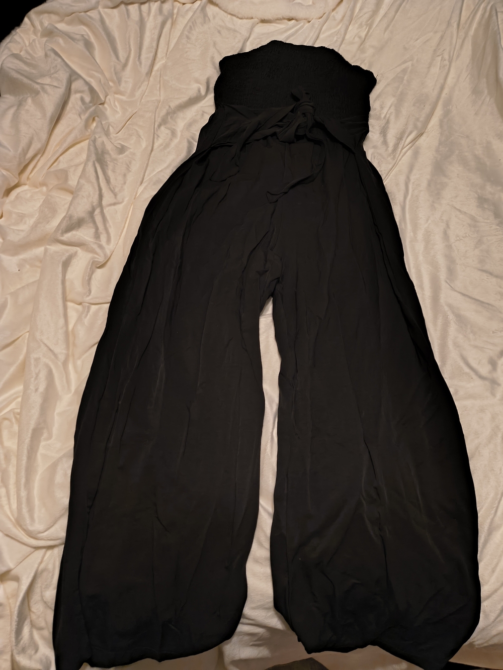 SHEIN Black Strapless Wide-Leg Jumpsuit